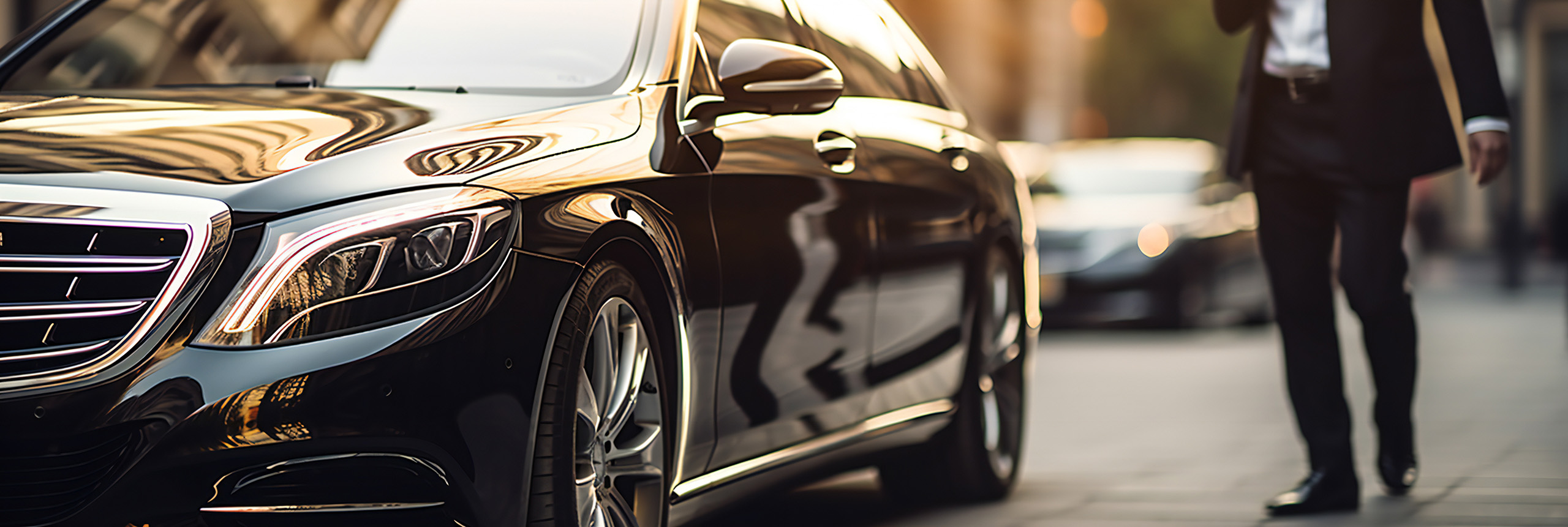 Private driver in Belgrade — elegant chauffeur next to luxury car