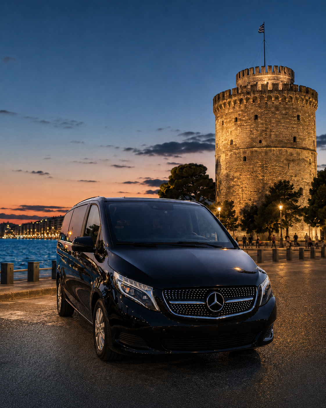 Transfer Beograd Solun — Mercedes Vito, Beli toranj pri zalasku